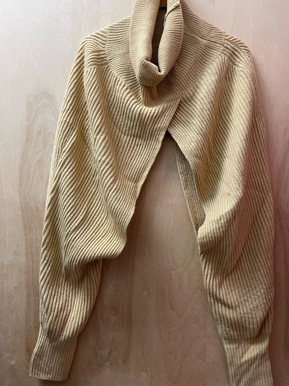 Free People Cream Ribbed Cowl Neck Sweater